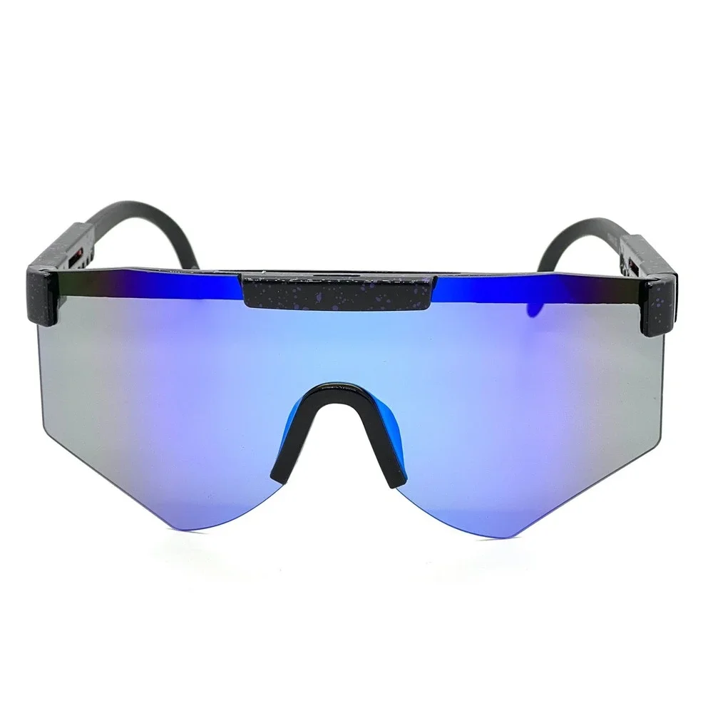 Shield Sunglasses Blue Mirrored Lens Sport Rimless Oversized Beach Fishing Gafas